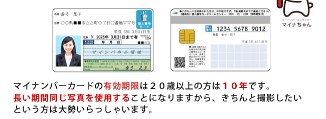 マイナンバーカードの有効期限は20歳以上の方は10年です。